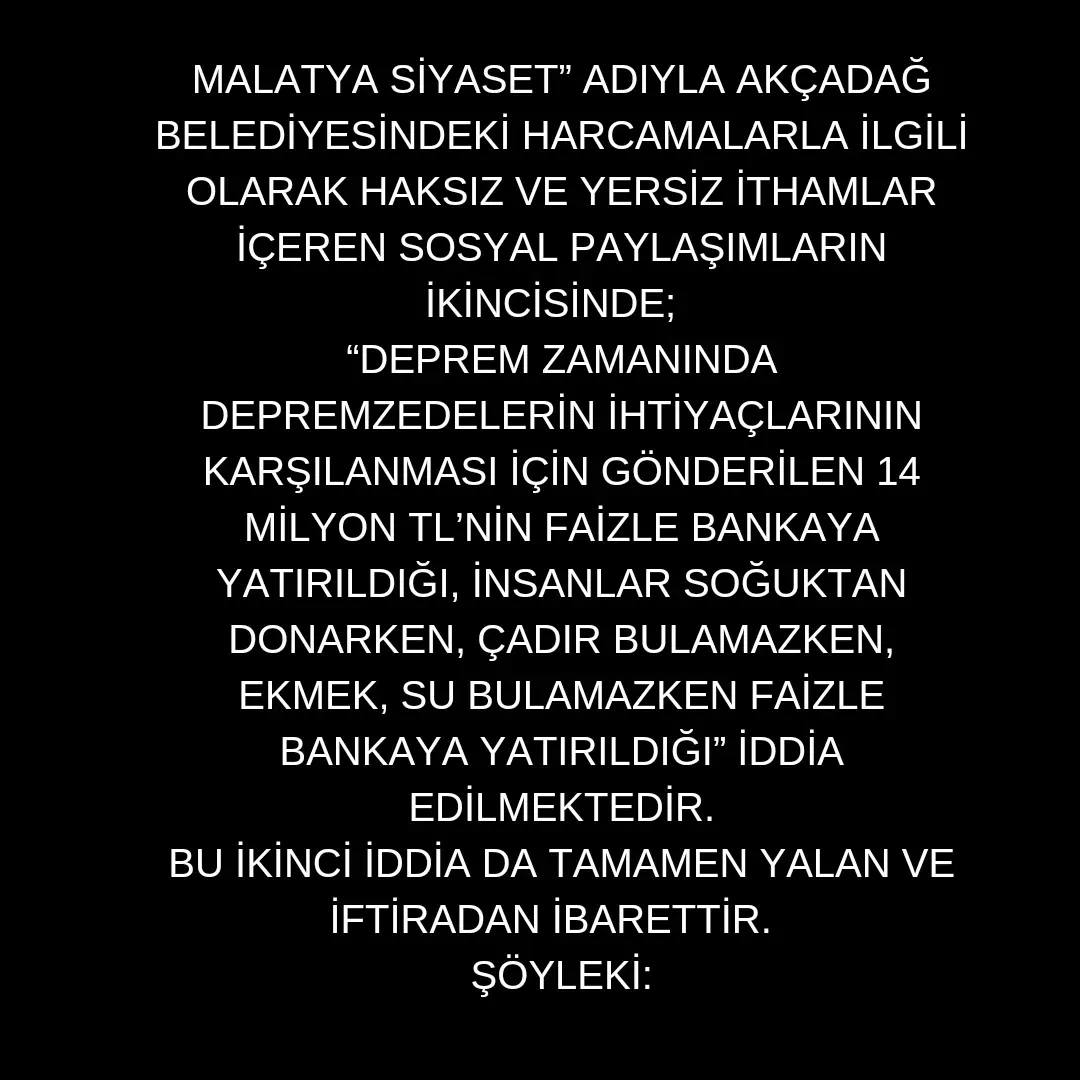 Akçadağ Belediyesi, Deprem Harcamalarıyla İlgili İddialara Yanıt Verdi