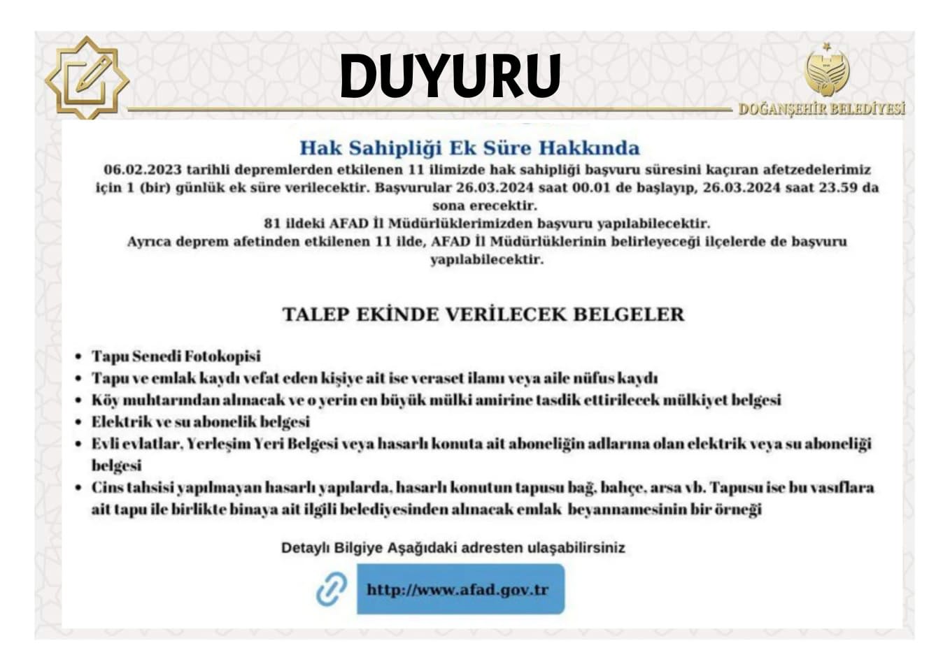 Depremde mağdur olanların hak sahipliği başvuru süresine ek süre tanındı