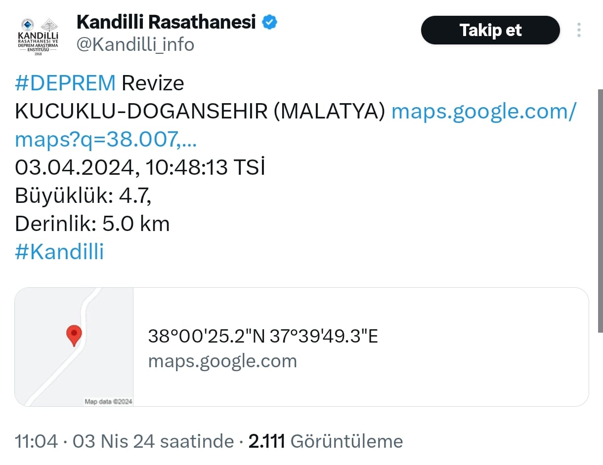 4.7 Büyüklüğündeki Depremin Etkileri Malatya Doğanşehir'de Değerlendiriliyor