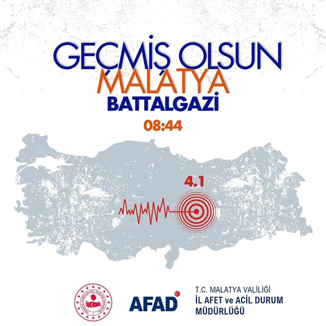 Malatya'da 4.1 Büyüklüğünde Deprem Meydana Geldi, Herhangi Bir Olumsuz Durum Rapor Edilmedi