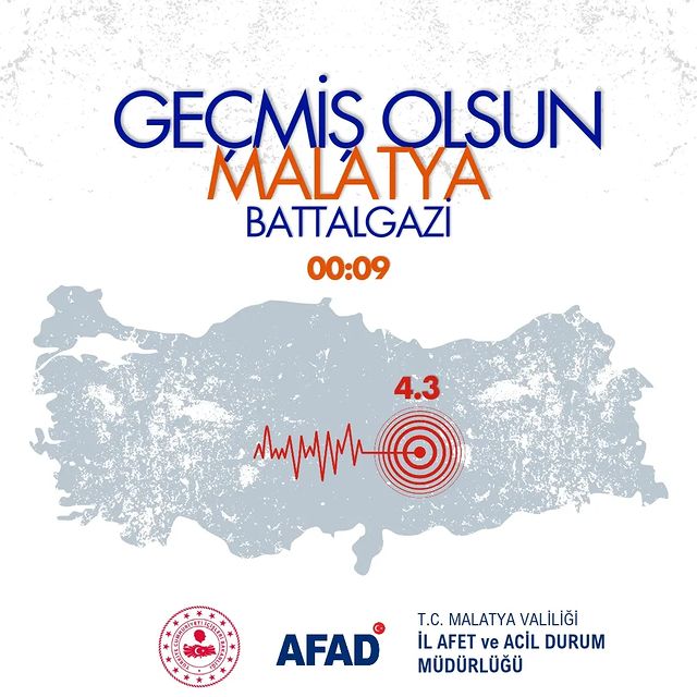 Malatya'da 4.3 büyüklüğünde deprem meydana geldi, olumsuz bir durum rapor edilmedi. #Malatya #deprem #Battalgazi #AFAD #tedbir #inceleme
